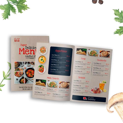 300 GSM Bi-Fold Menu Card — Custom branded marketing essentials from ClayBag